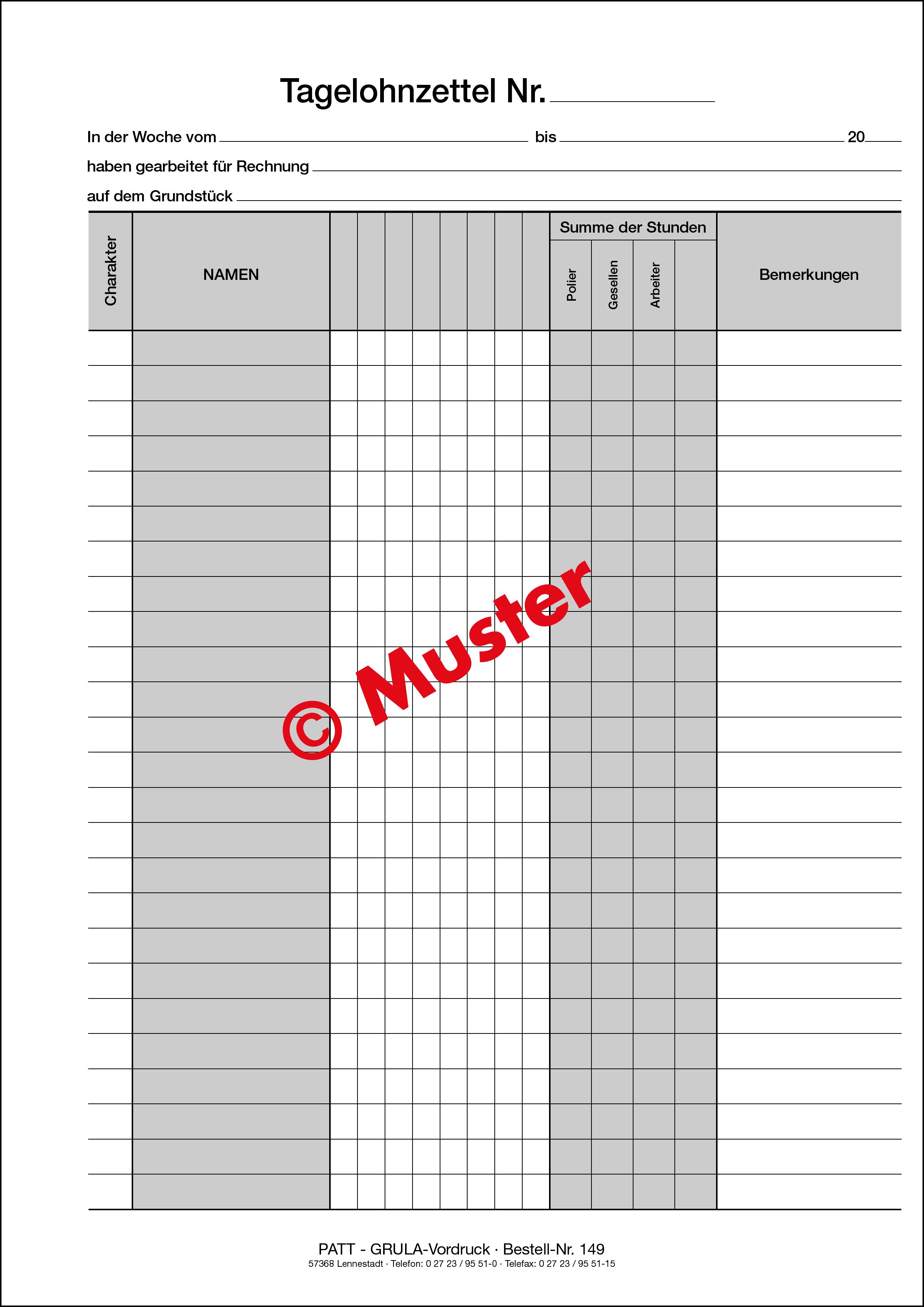 Rapportbuch-Tagelohnzettel