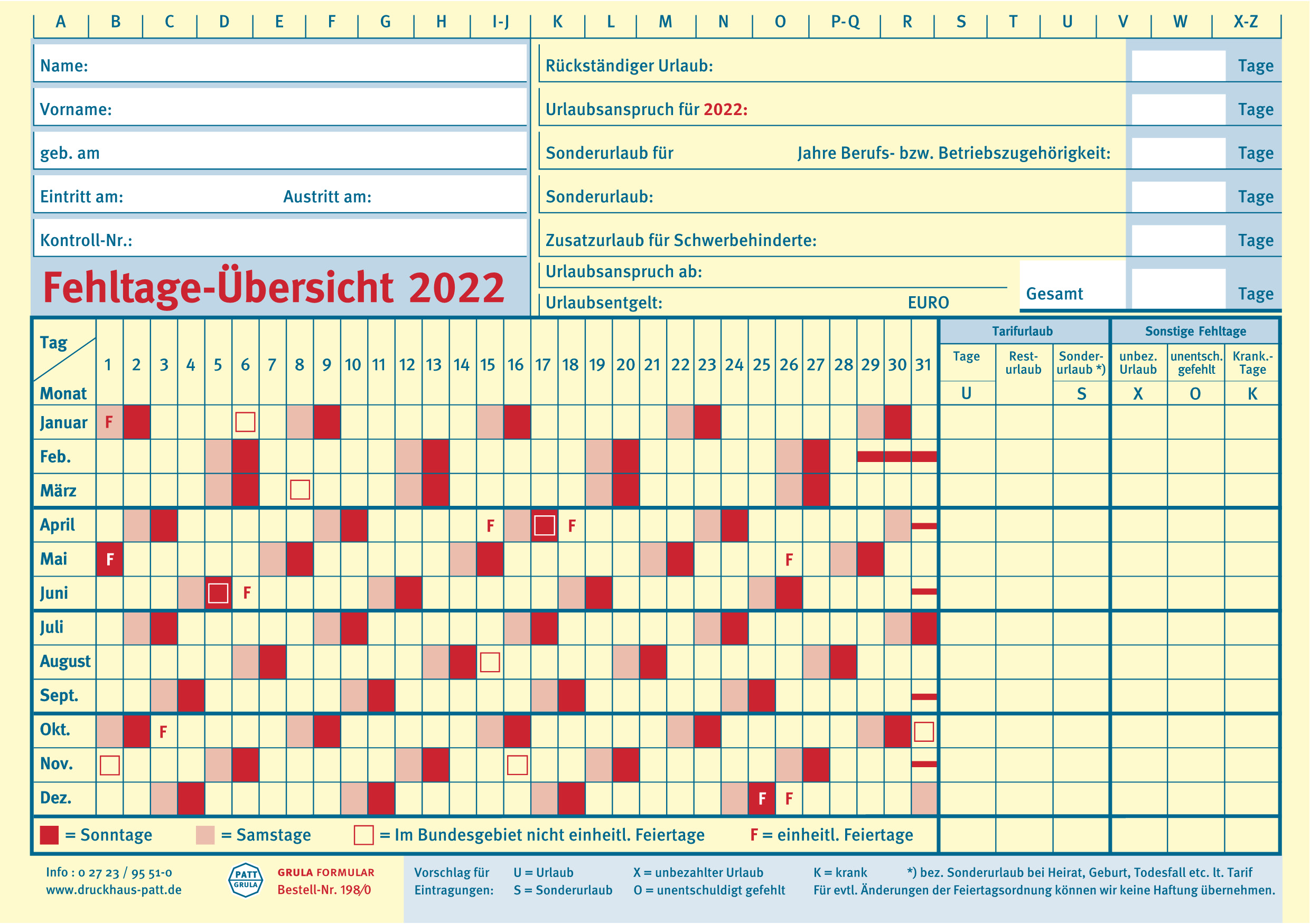 Fehltage-Übersicht