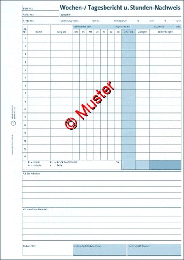 Wochen-/Tagebericht und Stundennachweis