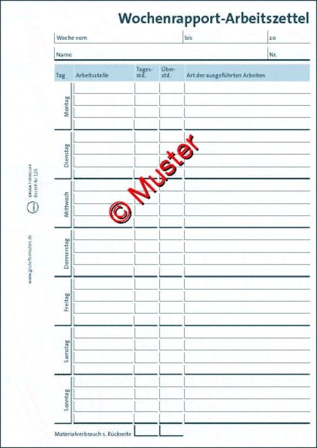 Wochenrapport-Arbeitszettel